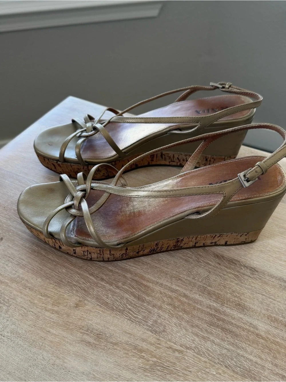 Prada Metallic Gold Cork Wedge Sandals Size 39.5